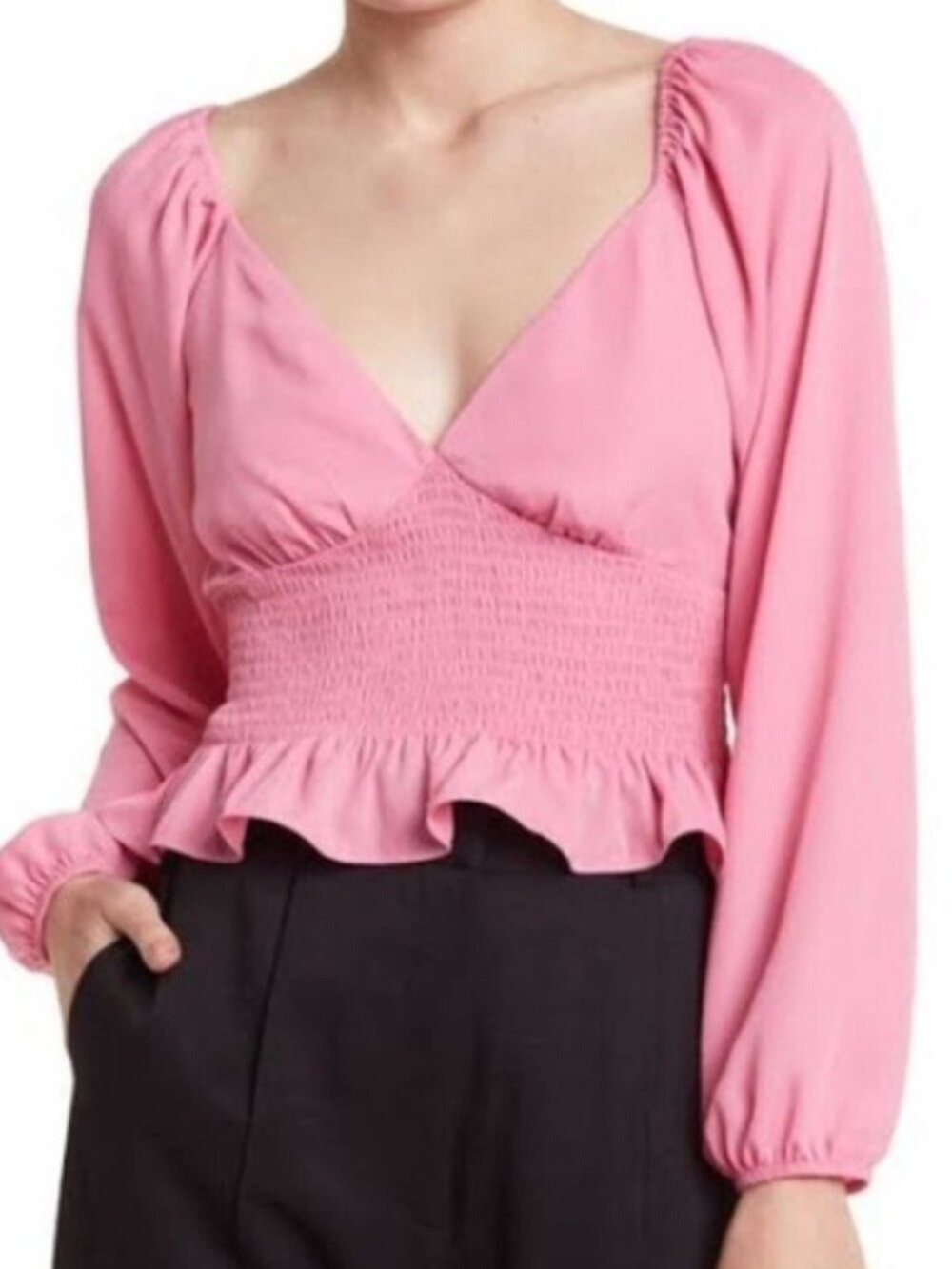 Wayf Smocked Pink Blouse NWOT